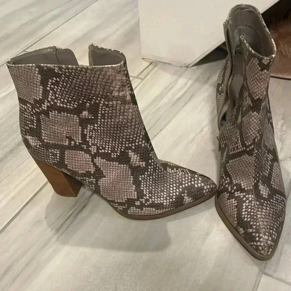 Reptile print ankle boots